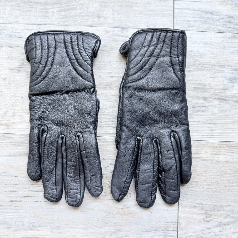 Bikers Club Vintage Black Leather Motorcycle Riding Gloves Insulated Unisex